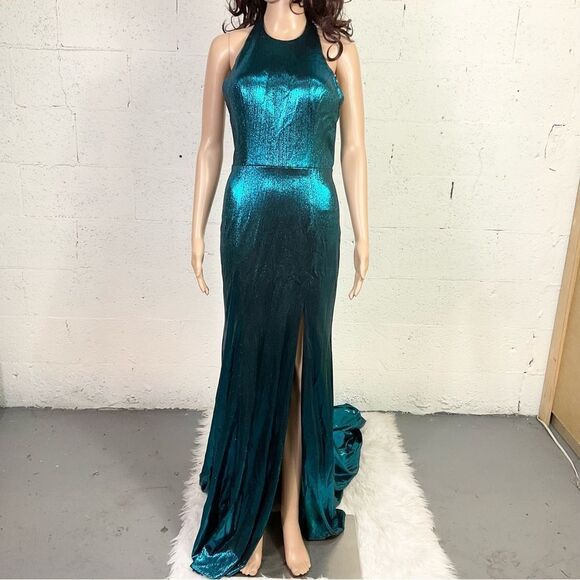 NEW COLETTE for MON CHERI liquid turquoise sparkle gown maxi prom formal dress 4 - Picture 3 of 10